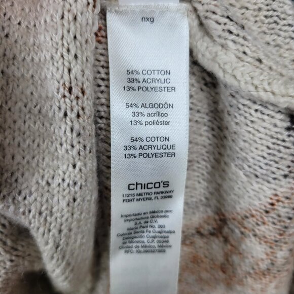 Chicos Size 1 Medium Open Front Drape Cardigan Sweater Paisley Blue orange - Picture 7 of 7